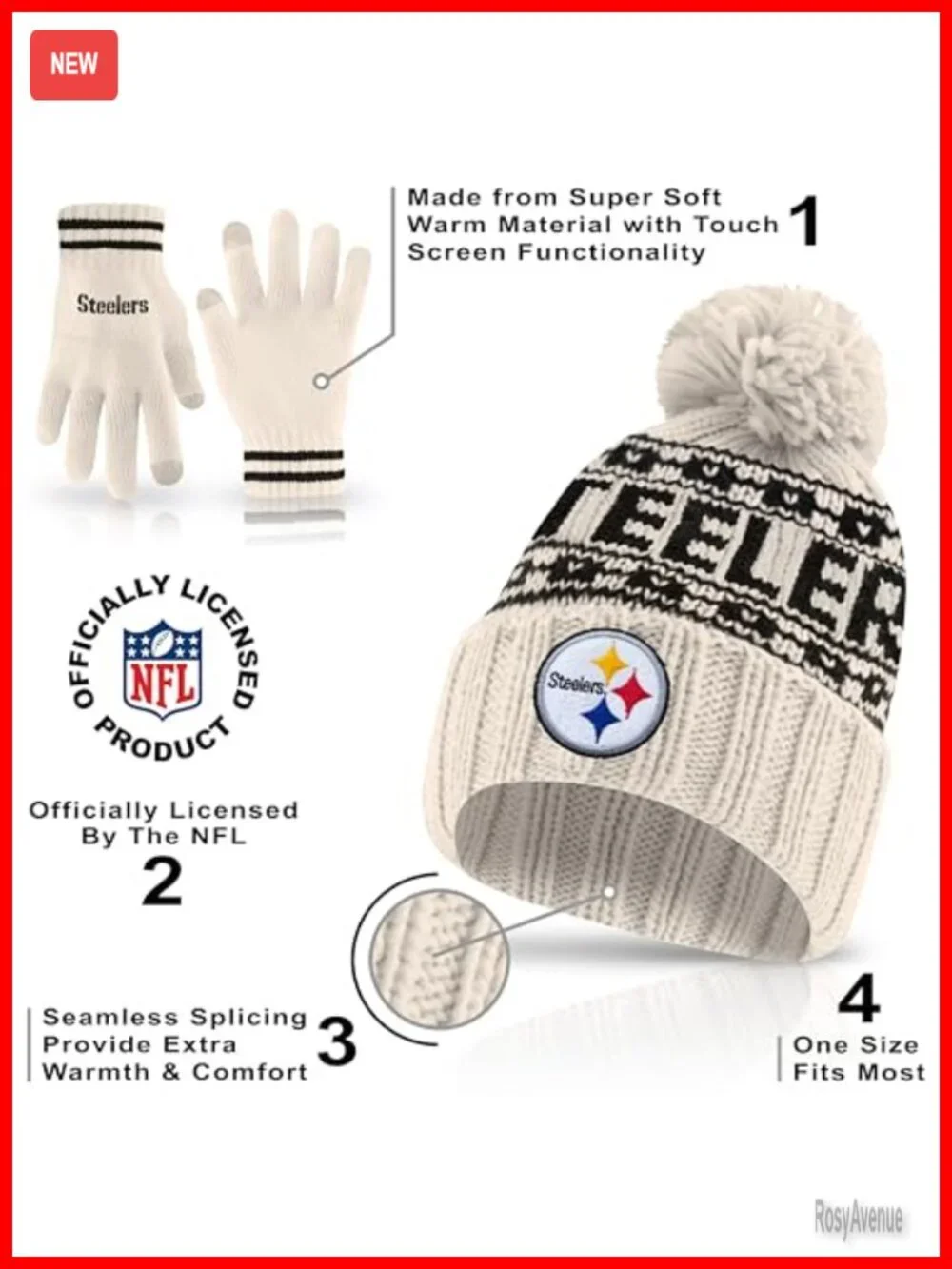 NFL Team Cable Knit Beanie with Touchscreen Gloves Set